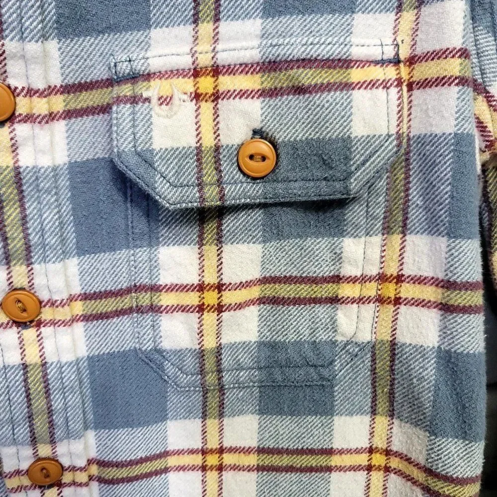 True Religion Mens XXS Indigo Grey Plaid Cotton Flannel Button Front Shirt‎